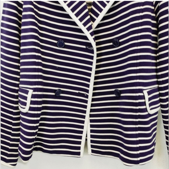 Retro Anthropologie Navy & White Striped Soft Blazer Jacket Double Breasted - Picture 4 of 16